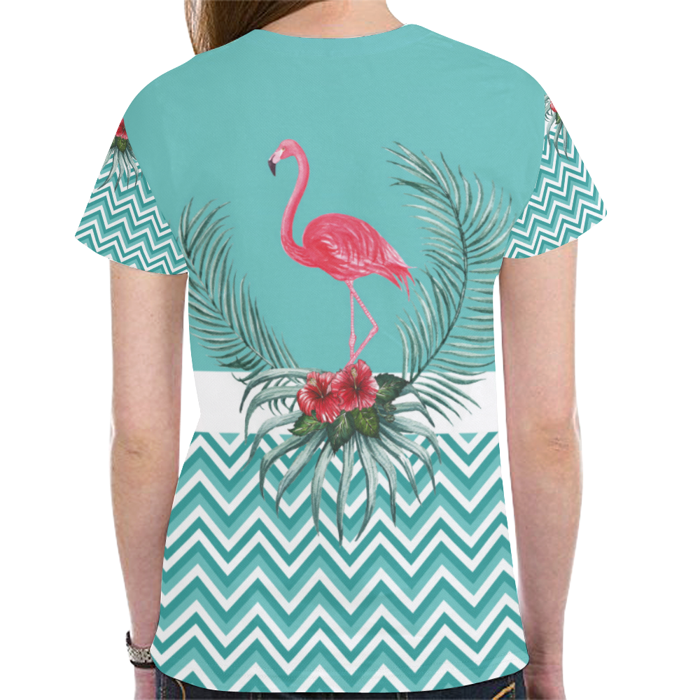 Retro Flamingo Chevron New All Over Print T-shirt for Women (Model T45)