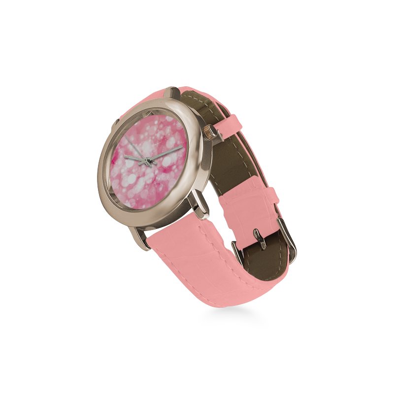 Pink Glitter Background Women's Rose Gold Leather Strap Watch(Model 201)