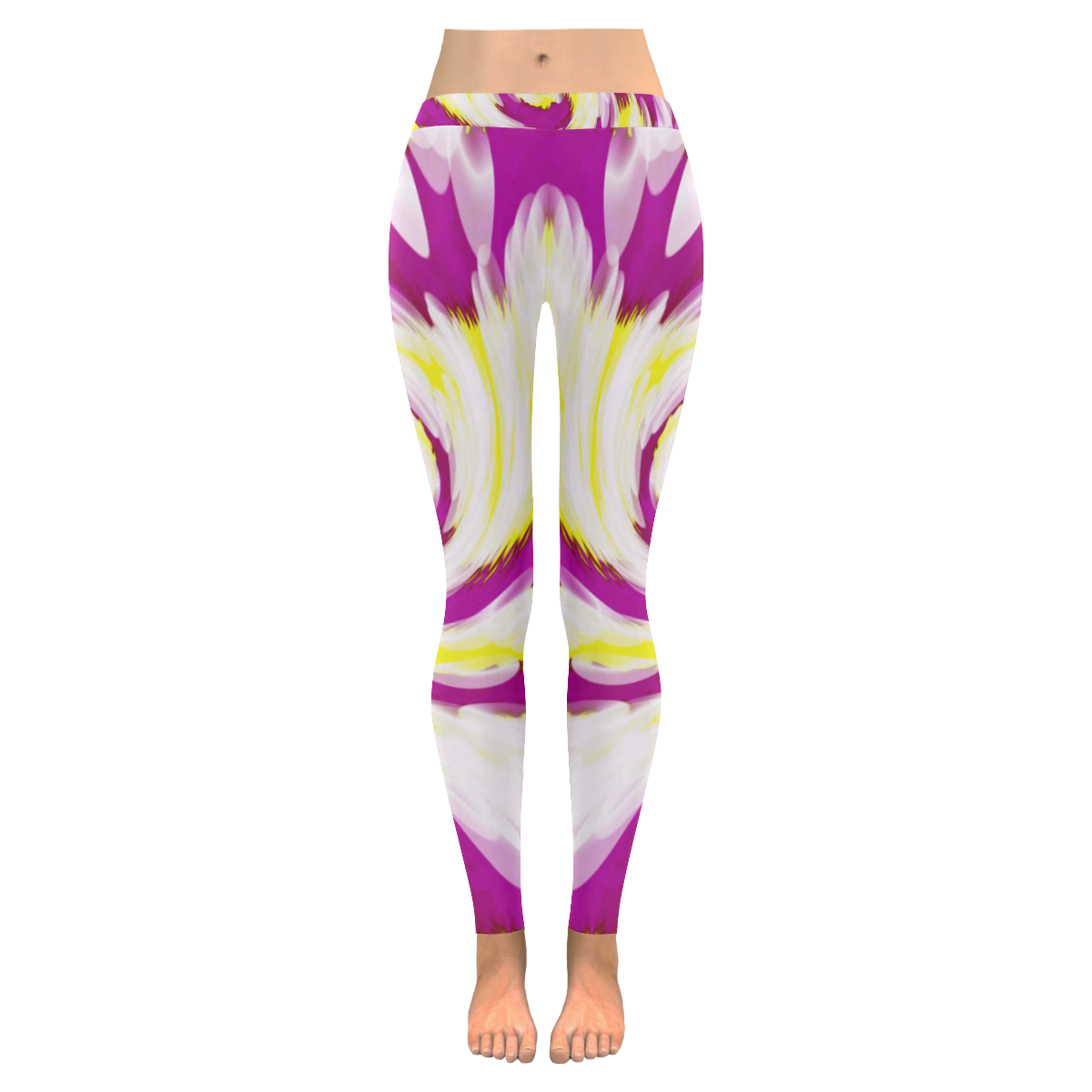 Pink Yellow Tie Dye Swirl Abstract Women's Low Rise Leggings (Invisible Stitch) (Model L05)