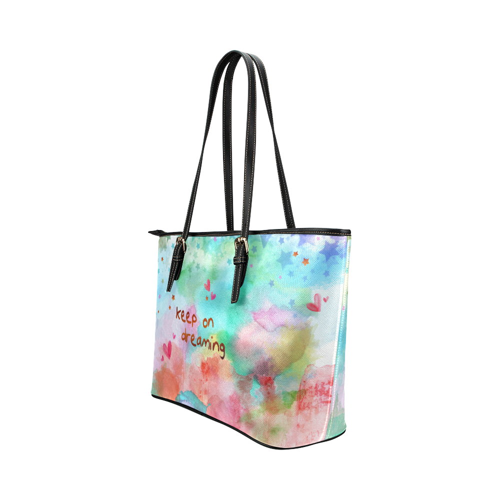 KEEP ON DREAMING - rainbow Leather Tote Bag/Small (Model 1651)