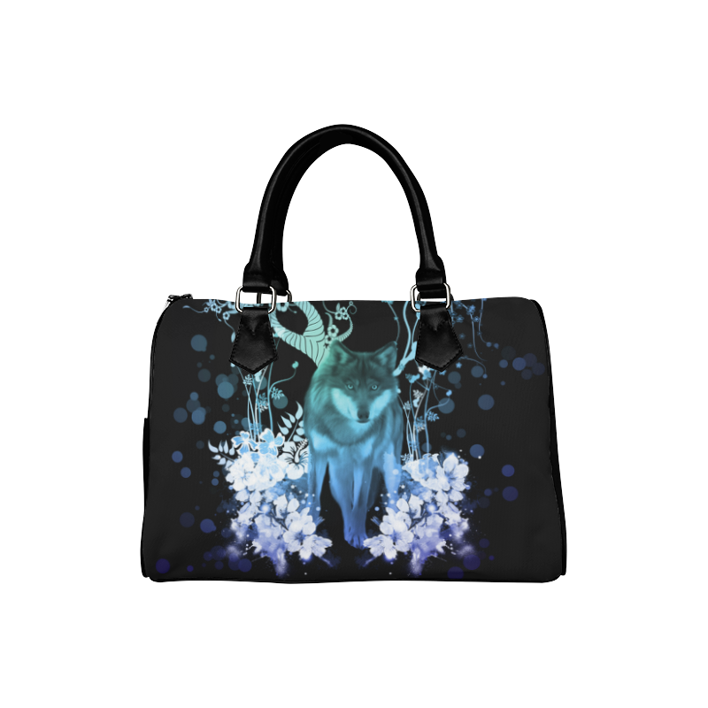 Awesome wolf with flowers Boston Handbag (Model 1621)