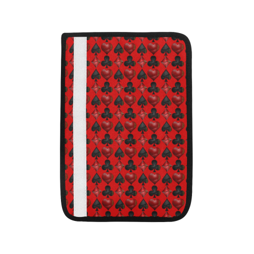 Las Vegas Black and Red Casino Poker Card Shapes on Red Car Seat Belt Cover 7''x10''