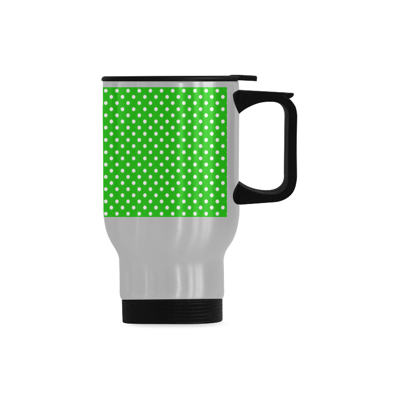 Green polka dots Travel Mug (Silver) (14 Oz)