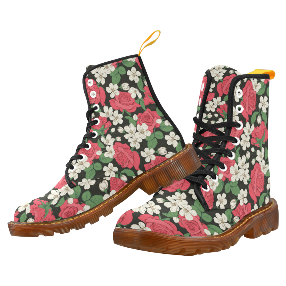 Pink, White and Black Floral Martin Boots For Women Model 1203H