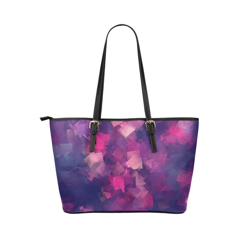 purple pink magenta cubism #modern Leather Tote Bag/Small (Model 1651)