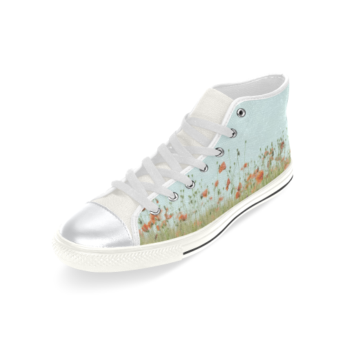 Field of Flowers White High Top Canvas Shoes for Kid (Model 017)