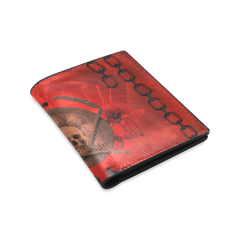 Skulls on red vintage background Men's Leather Wallet (Model 1612)
