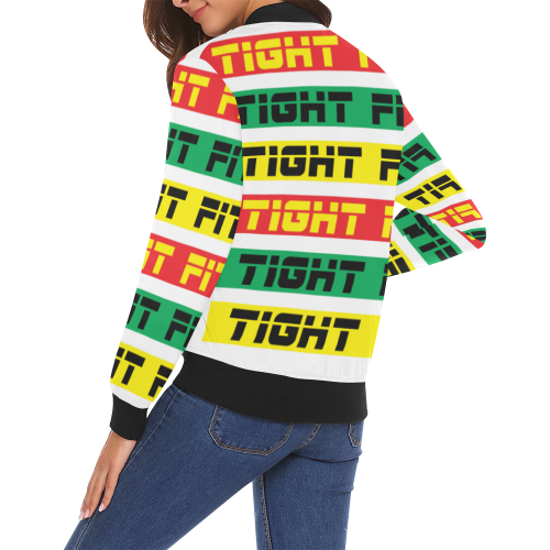 Tight Fit Colour Bars 3 rgy All Over Print Bomber Jacket for Women (Model H19)