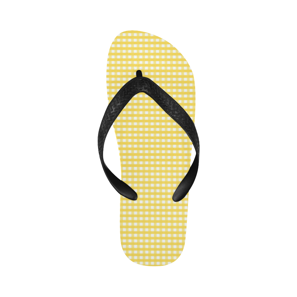 Yellow Gingham Checked Pattern Flip Flops for Men/Women (Model 040)