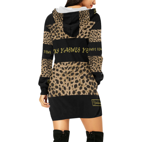Yahweh Leopard Hood Dress Black All Over Print Hoodie Mini Dress (Model H27)