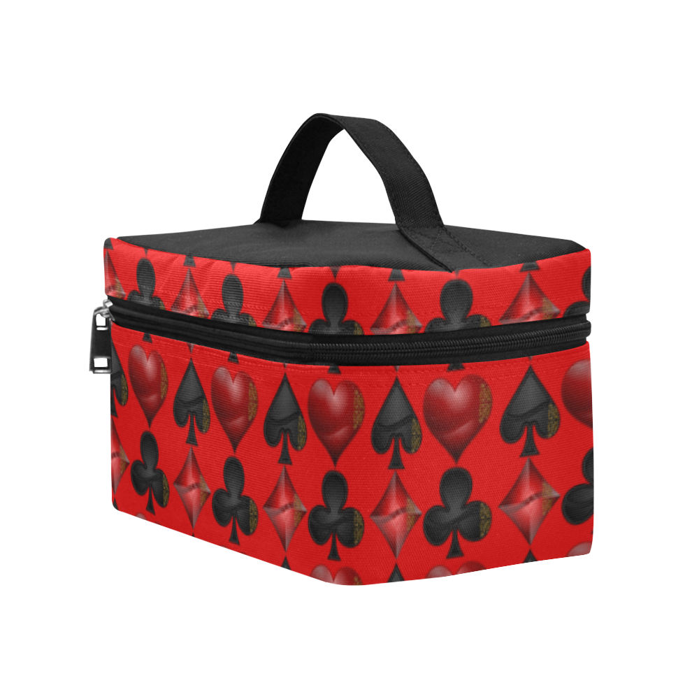 Las Vegas Black and Red Casino Poker Card Shapes on Red Cosmetic Bag/Large (Model 1658)
