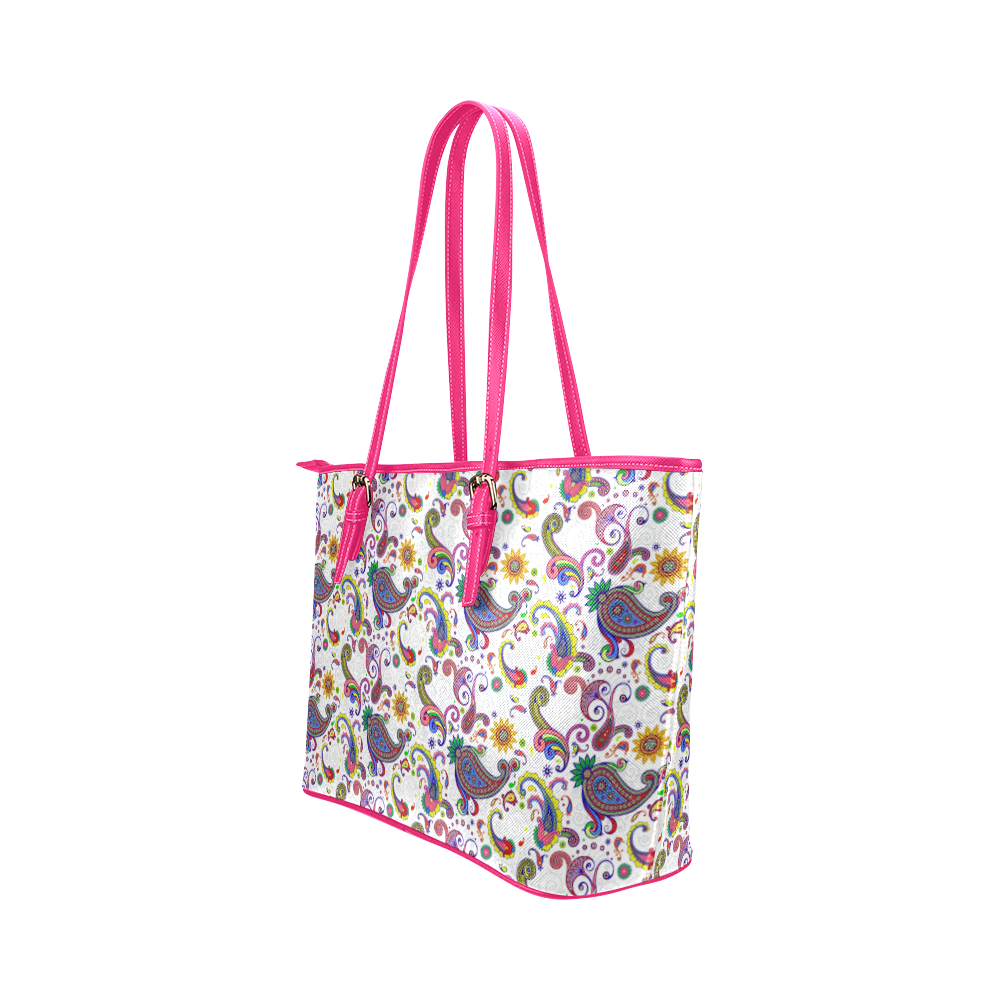Bright paisley Leather Tote Bag/Small (Model 1651)