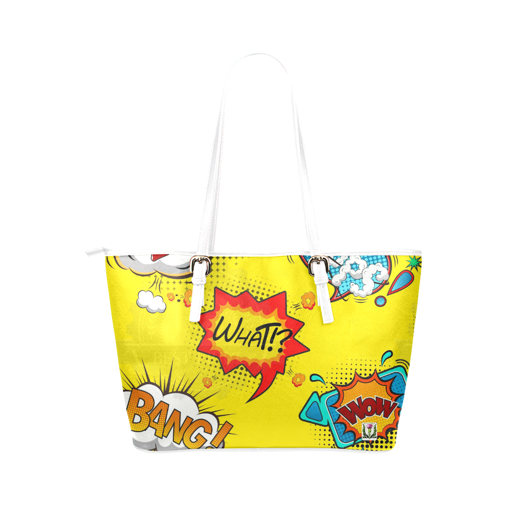 Fairlings Delight's Pop Art Collection- Comic Bubbles 53086r4 Leather Tote Bag/Small (Model 1651)