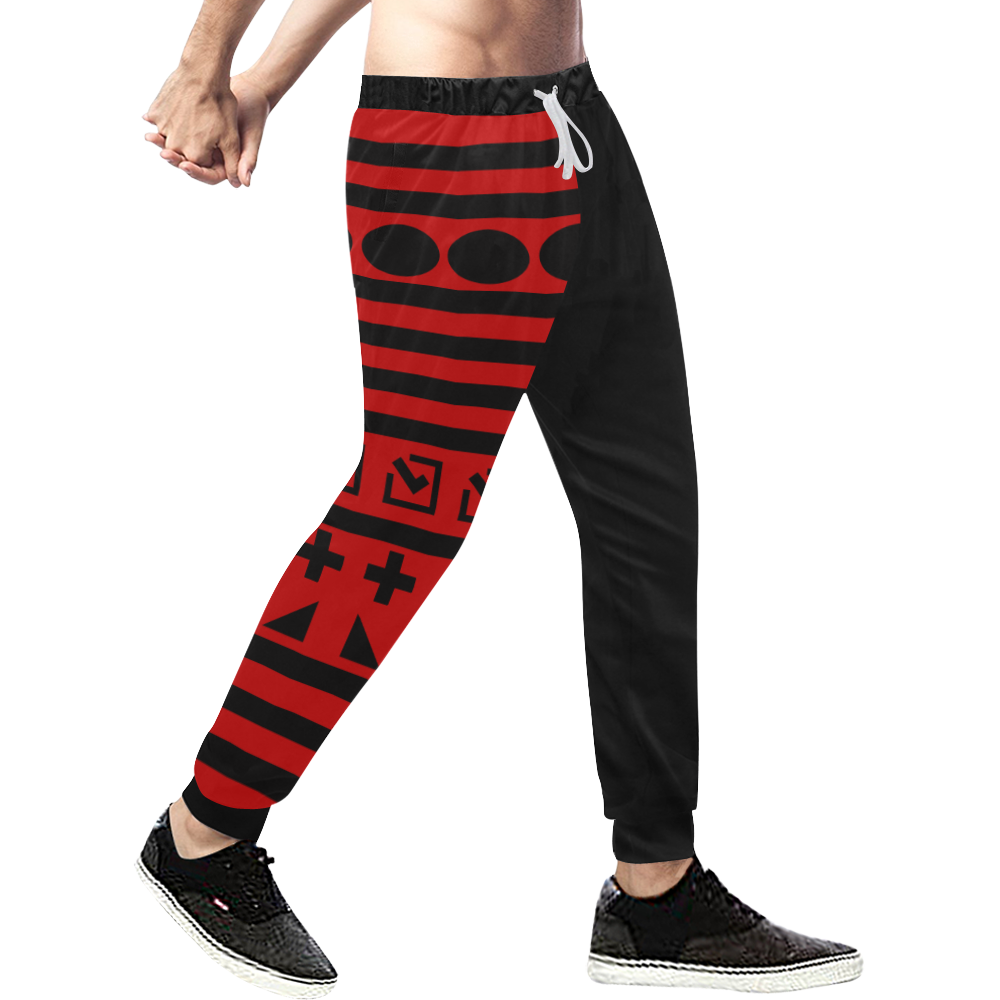 Lamonki red pattern black Men's All Over Print Sweatpants (Model L11)