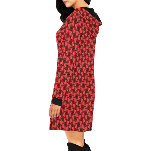 Red Hearts Love Pattern All Over Print Hoodie Mini Dress (Model H27)