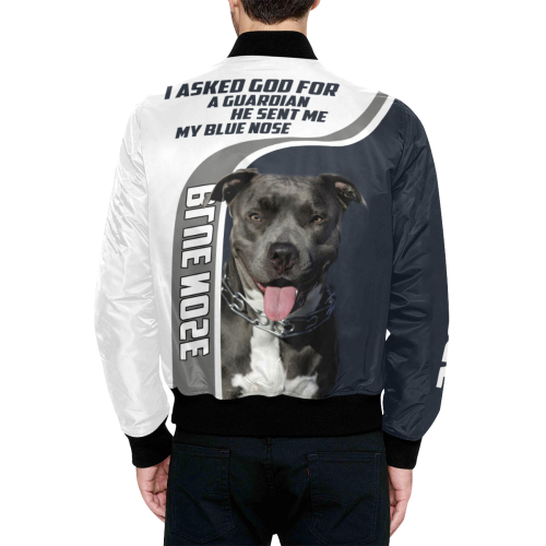BLUE NOSE PITBULL Limited edition 3D Full Printing All Over Print Quilted Bomber Jacket for Men (Model H33)
