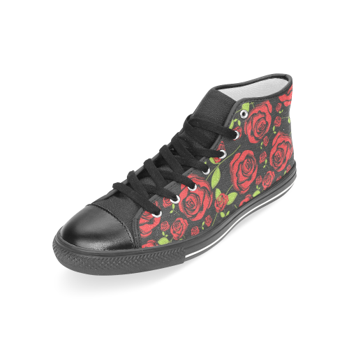 Red Roses on Black Women's Classic High Top Canvas Shoes (Model 017)