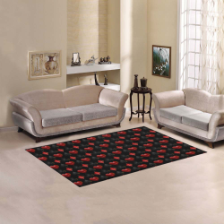 Las Vegas Black and Red Casino Poker Card Shapes on Black Area Rug 5'x3'3''