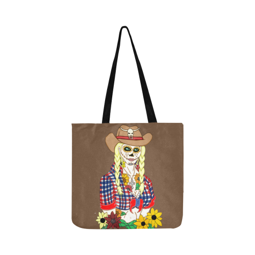 Cowgirl Sugar Skull Brown Reusable Shopping Bag Model 1660 (Two sides)