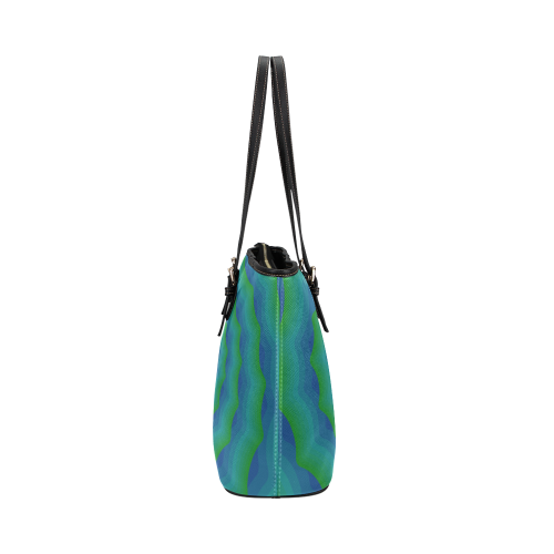 Green blue spiral shell Leather Tote Bag/Large (Model 1651)
