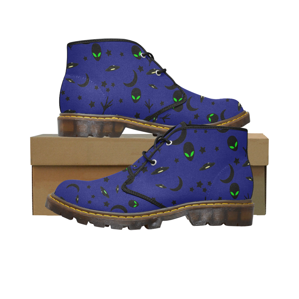 Alien Flying Saucers Stars Pattern Women's Canvas Chukka Boots/Large Size (Model 2402-1)