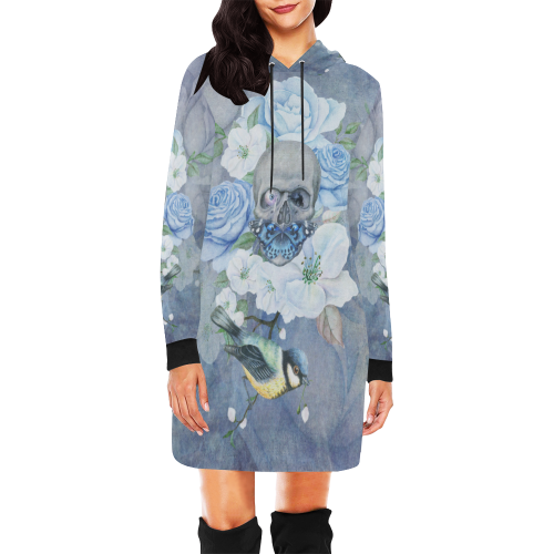Gothic Skull With Butterfly All Over Print Hoodie Mini Dress (Model H27)