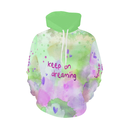 KEEP ON DREAMING - lilac and green All Over Print Hoodie for Women (USA Size) (Model H13)