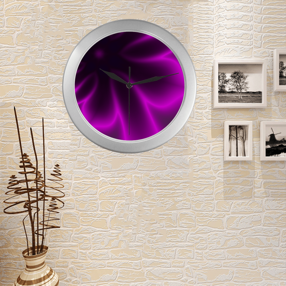 Purple Blossom Silver Color Wall Clock