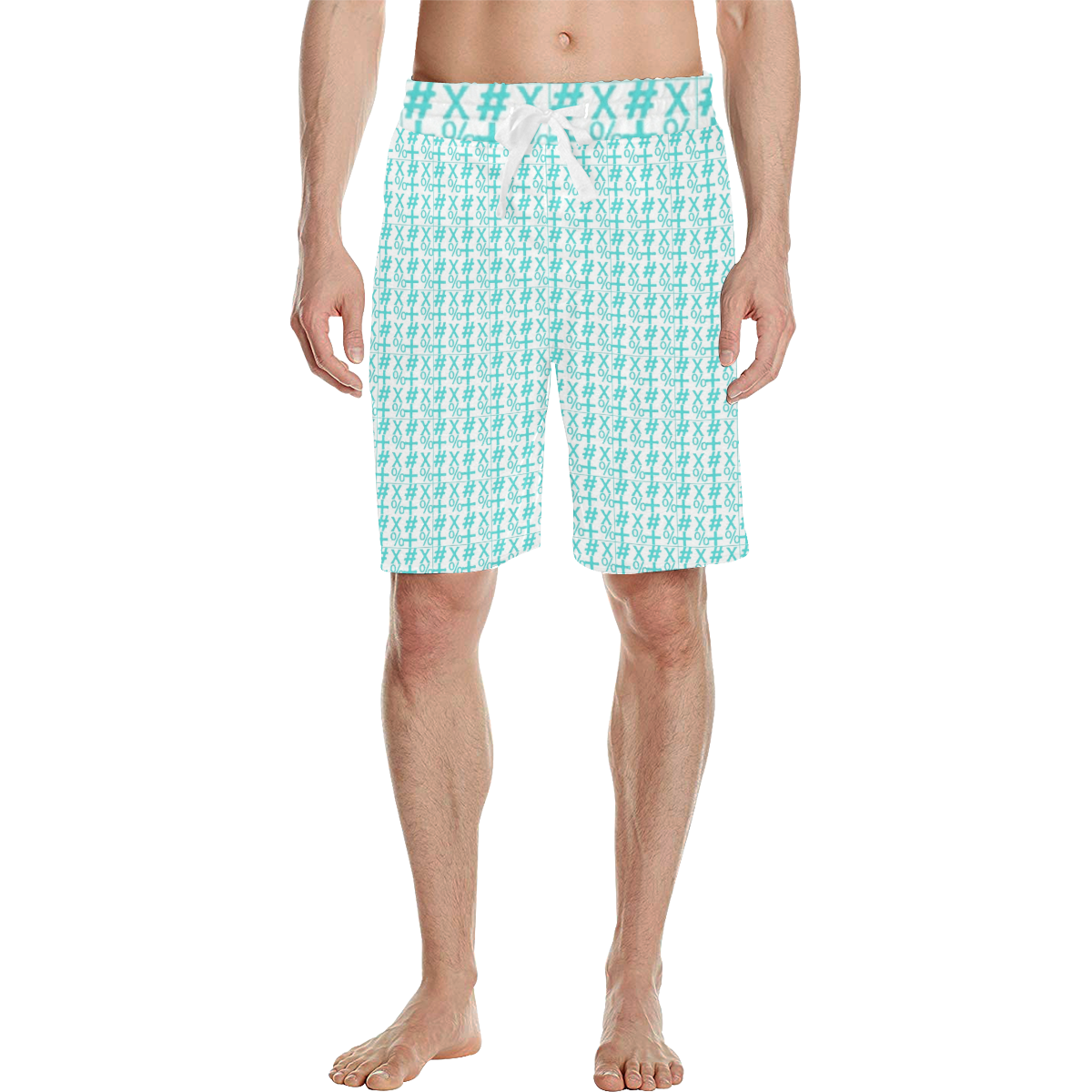 NUMBERS Collection Symbols Teal/White Men's All Over Print Casual Shorts (Model L23)