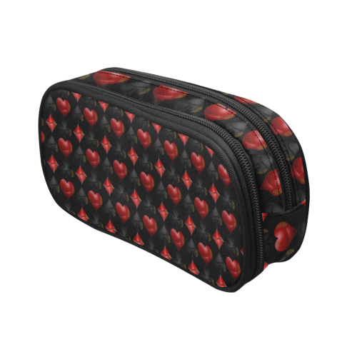 Black and Red Casino Poker Card Shapes on Black Pencil Pouch/Large (Model 1680)