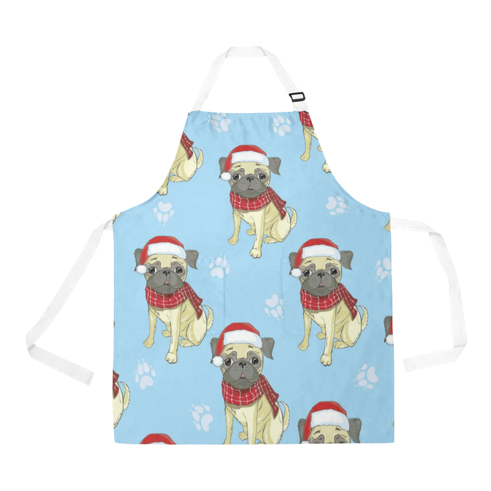 Pug In Santa Hat Pattern All Over Print Apron