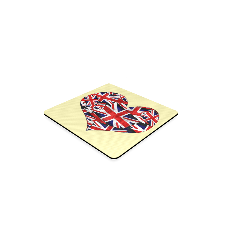 Union Jack British UK Flag Heart Yellow Square Coaster