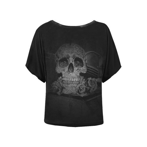 Steampunk Alchemist Mage Roses Celtic Skull halfto Women's Batwing-Sleeved Blouse T shirt (Model T44)