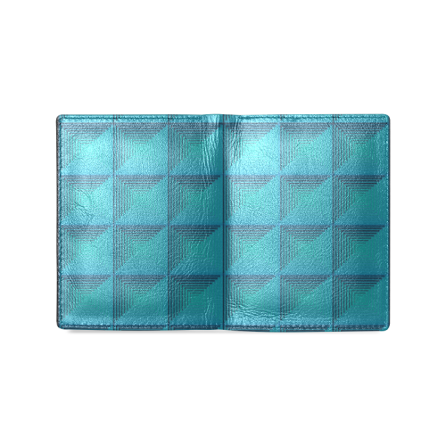 Baby blue multicolored multiple squares Men's Leather Wallet (Model 1612)