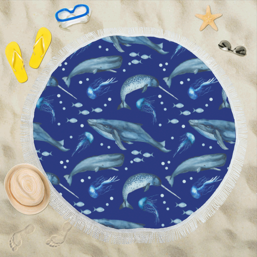Olivia blue Ocean life by PiccoGrande Circular Beach Shawl 59"x 59"