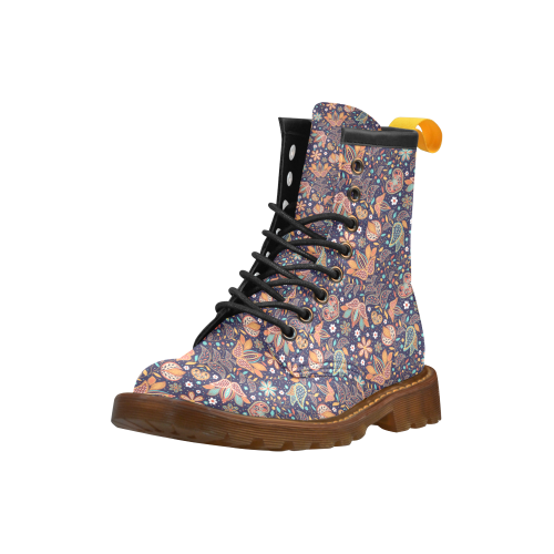 Floral Paisley Pattern - Navy High Grade PU Leather Martin Boots For Women Model 402H