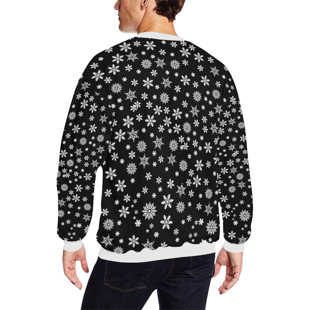 Christmas White Snowflakes on Black All Over Print Crewneck Sweatshirt for Men (Model H18)