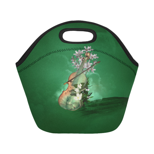 Violin with flowers Neoprene Lunch Bag/Small (Model 1669)