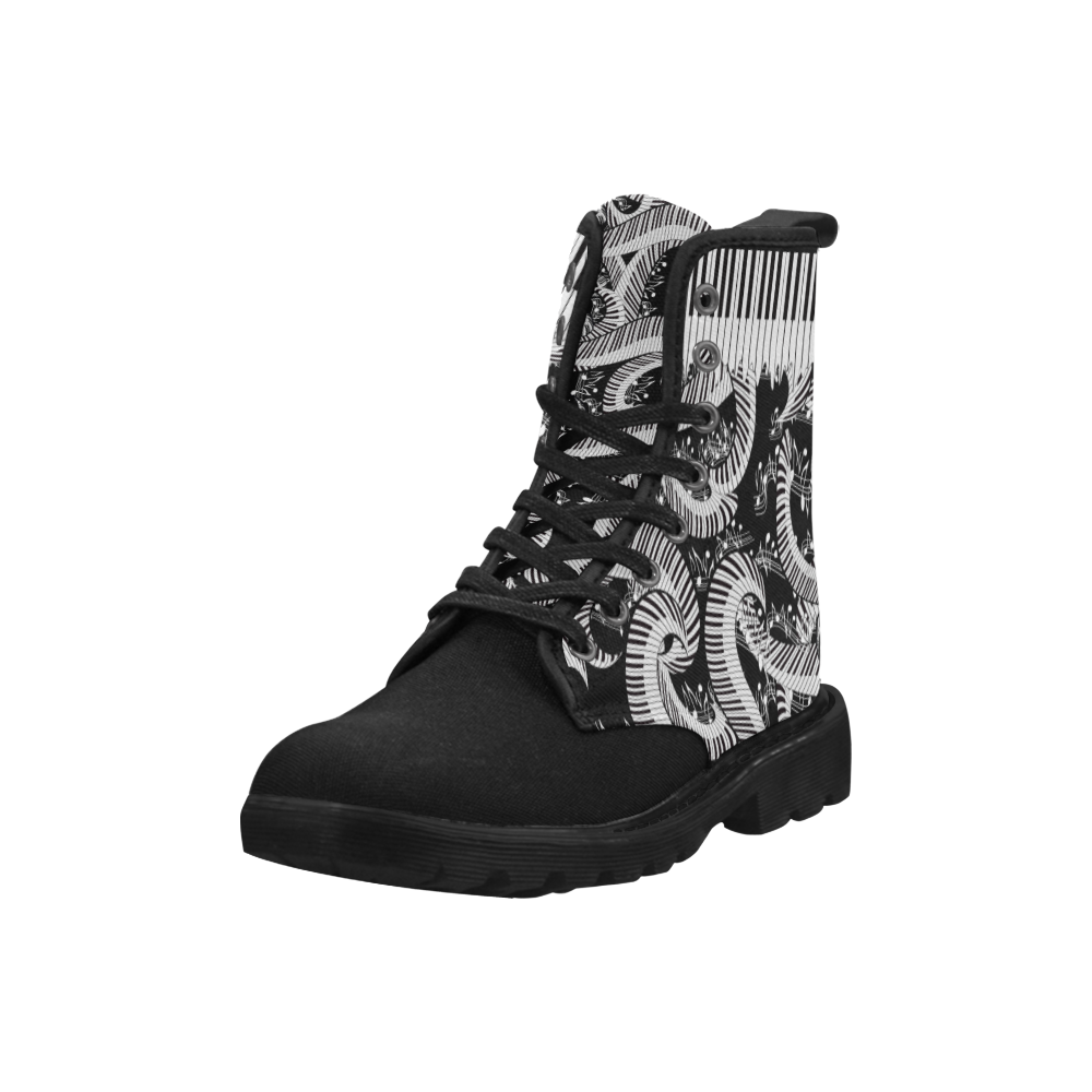 Piano Print Boots Music Print Martin Boots for Women (Black) (Model 1203H)