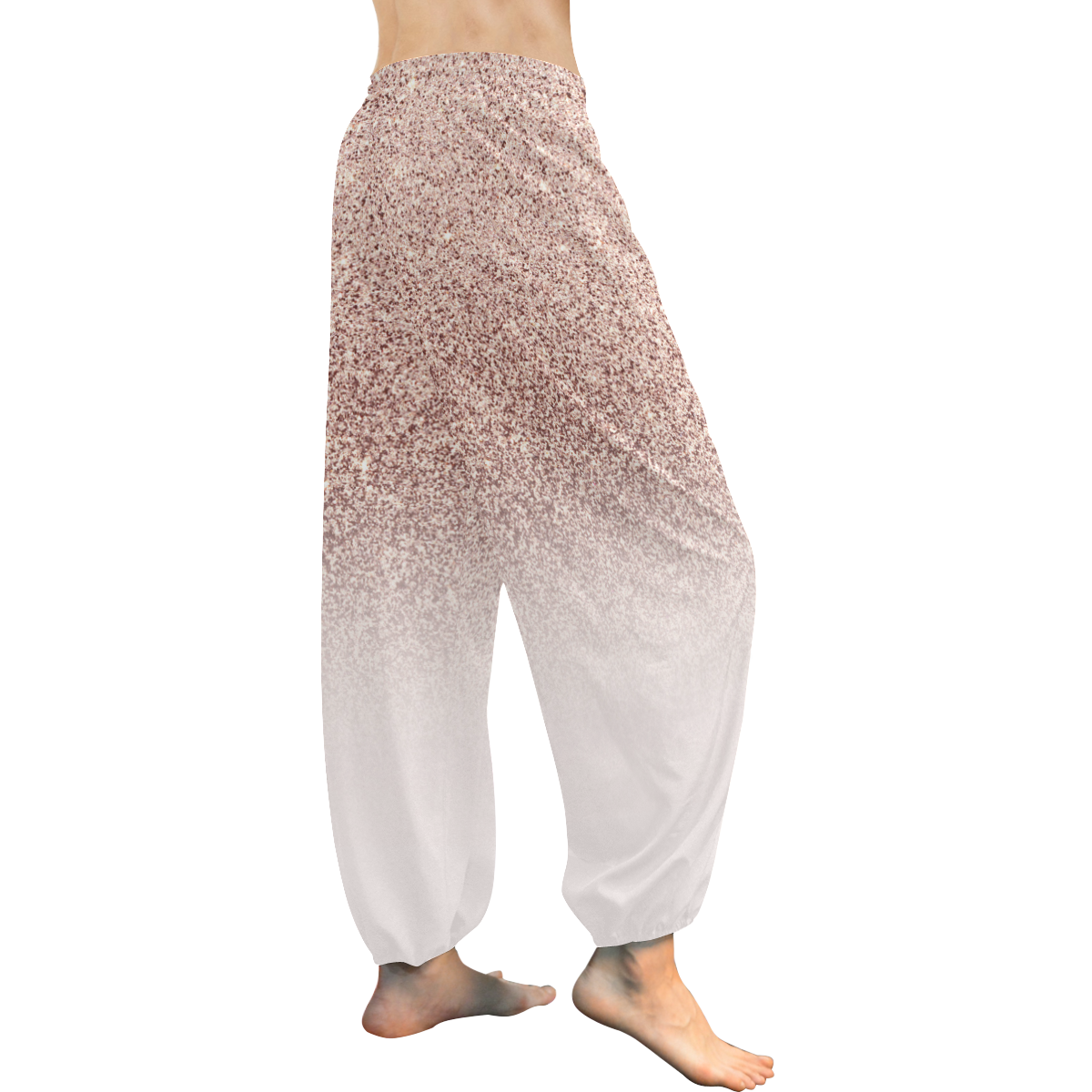 Rose Gold Glitter Ombre Pink White Women's All Over Print Harem Pants (Model L18)