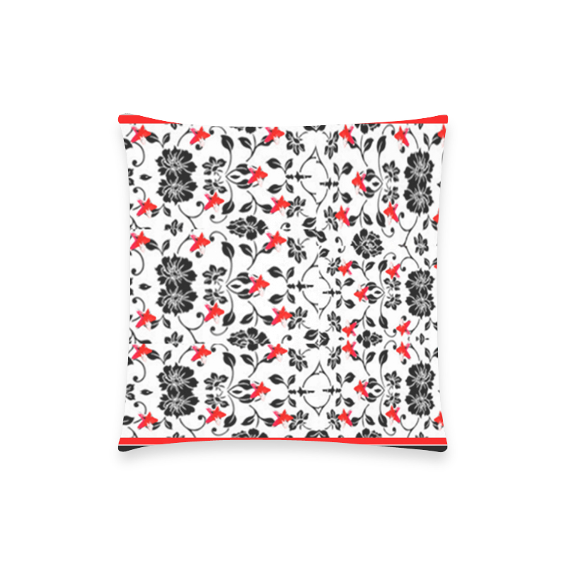 Fancy red and black floral pattern pillow case one side Custom  Pillow Case 18"x18" (one side) No Zipper
