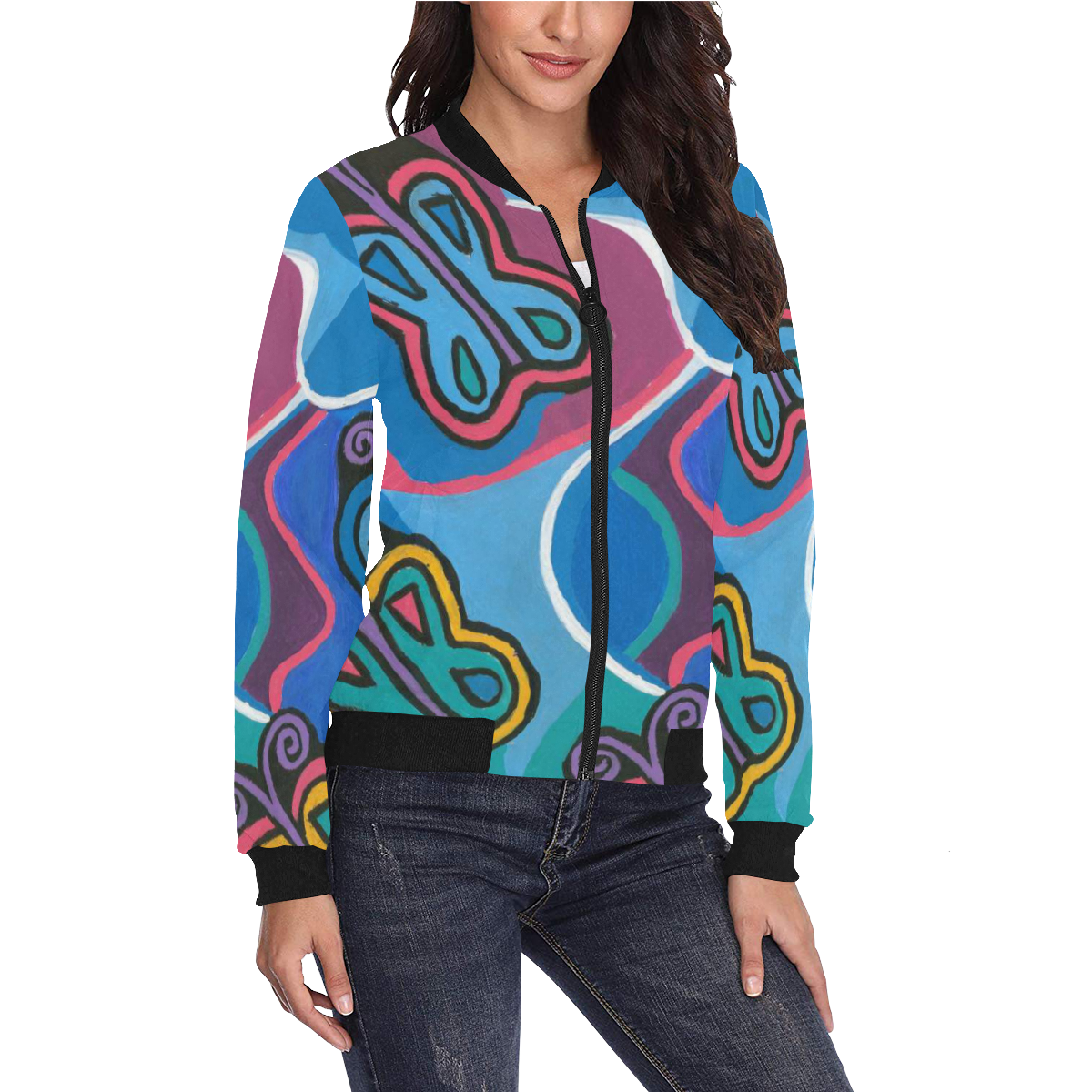 Mariposas All Over Print Bomber Jacket for Women (Model H36)