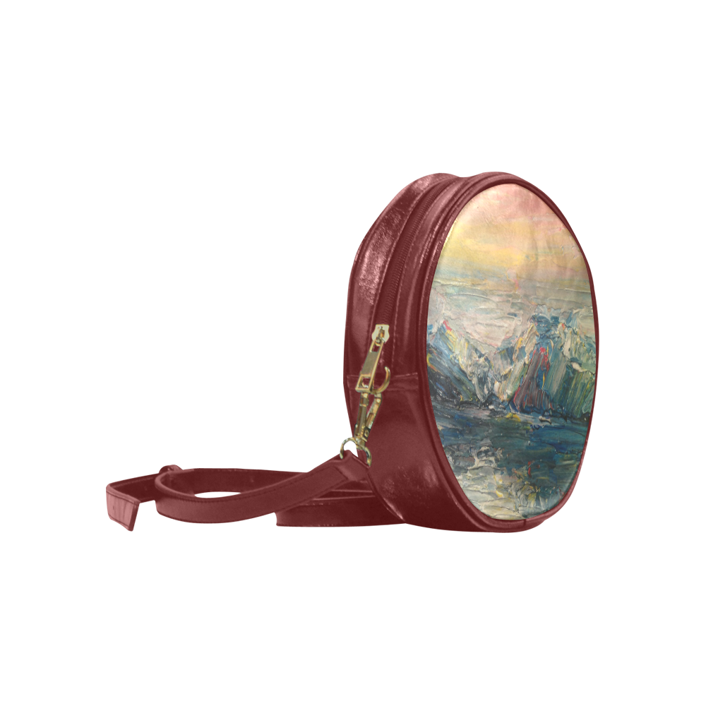 Mountains painting Round Sling Bag (Model 1647)