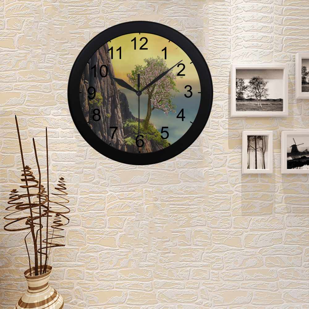 Mountain And A Cherry Tree Circular Plastic Wall clock