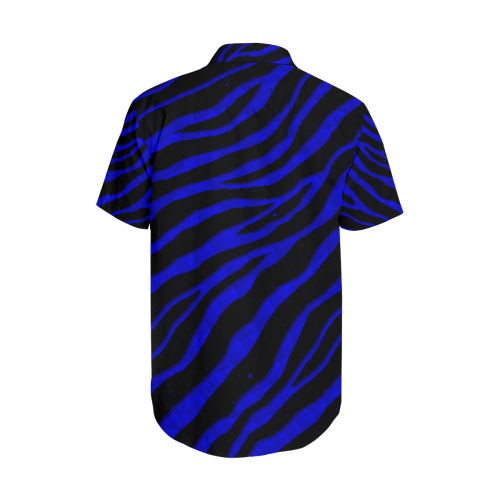 Ripped SpaceTime Stripes - Blue Men's Short Sleeve Shirt with Lapel Collar (Model T54)