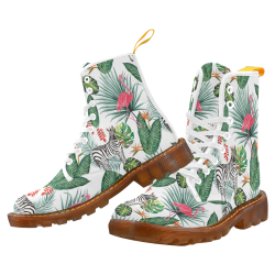 Awesome Flamingo And Zebra Custom Canvas Boots For Men Model 1203H