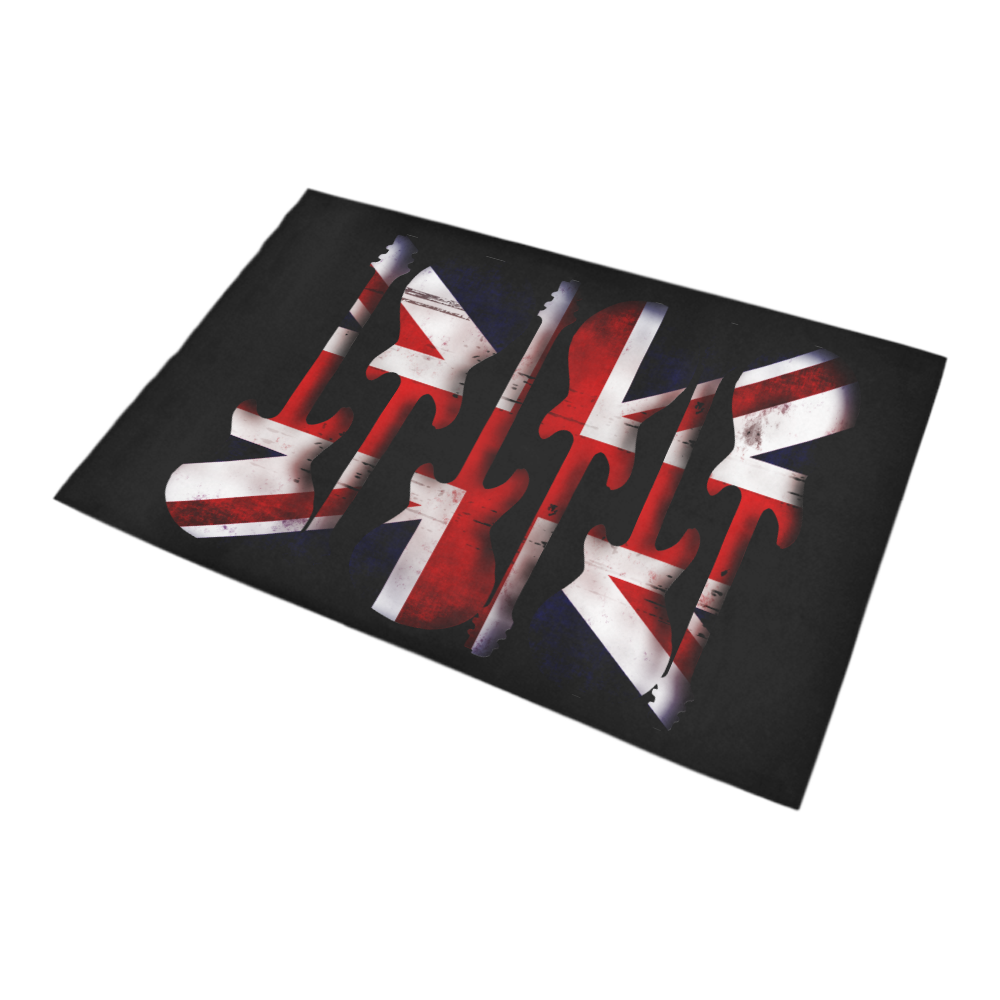Union Jack British UK Flag Guitars on Black Bath Rug 20''x 32''
