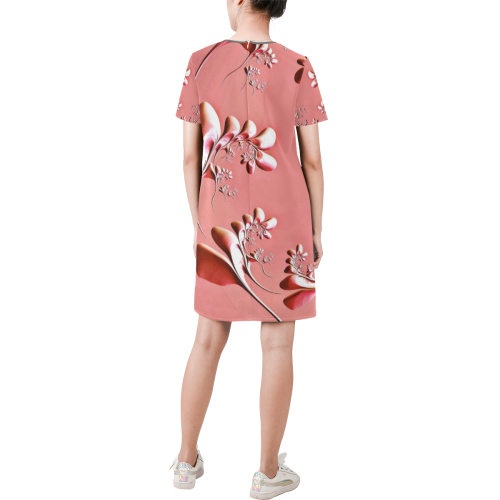amazing floral fractal B by JamColors Short-Sleeve Round Neck A-Line Dress (Model D47)