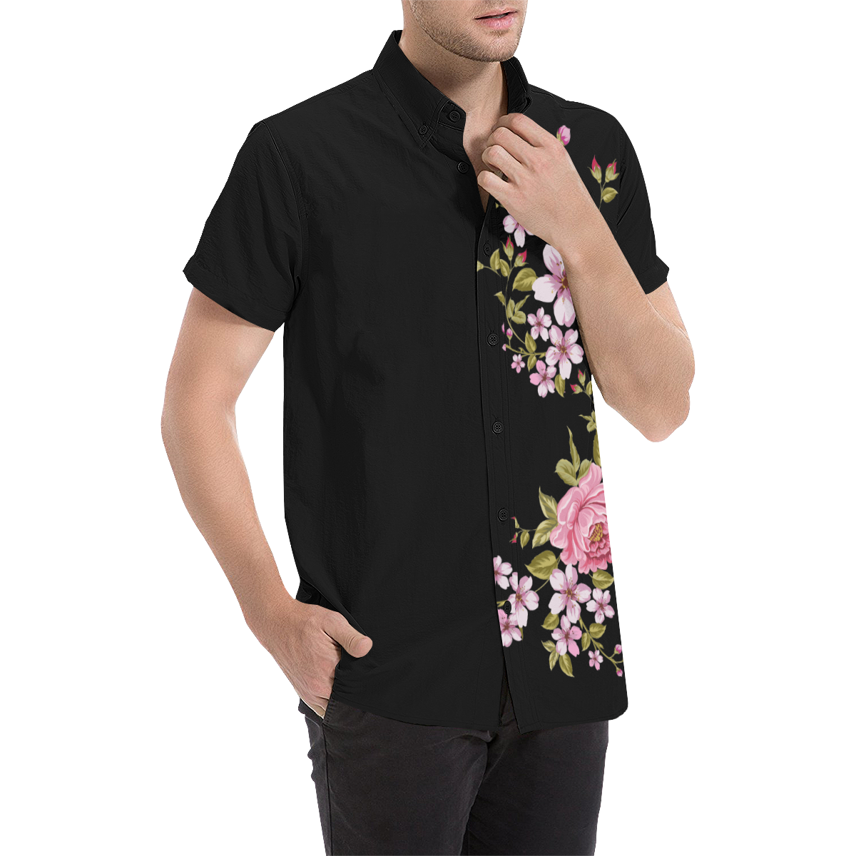 Pure Nature - Summer Of Pink Roses 1 Men's All Over Print Short Sleeve Shirt (Model T53)