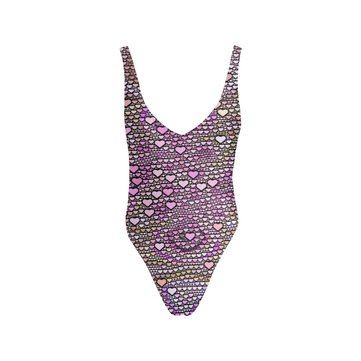 hearts everywhere C by JamColors Sexy Low Back One-Piece Swimsuit (Model S09)